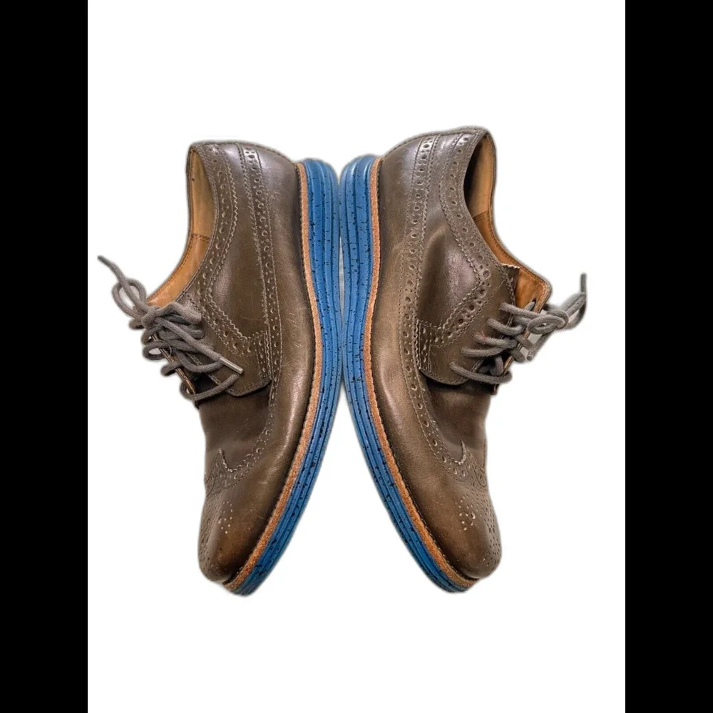 Cole Haan Men’s Lunargrand Wingtip Oxford Blue Leather Shoes Size 7.5M